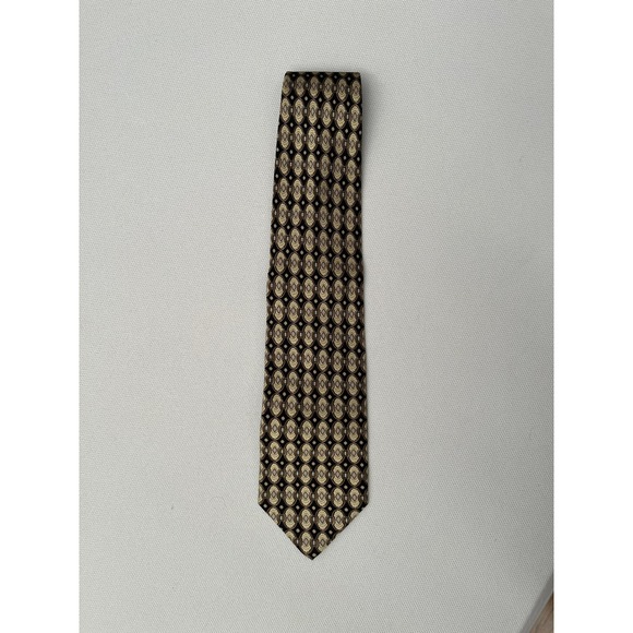 Hunting Horn Riggings Other - Hunting Horn Riggings Men's Silk Tie Black Gold Geometric Pattern